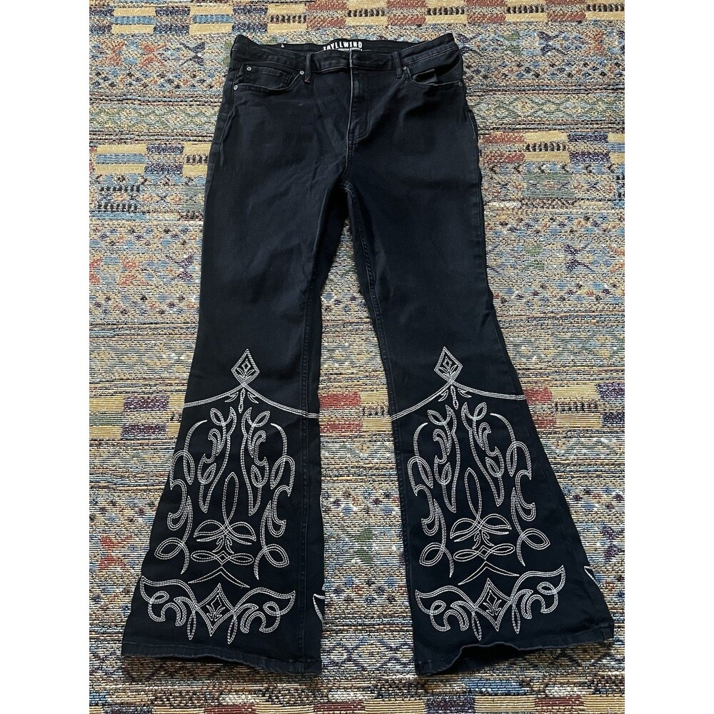 Idyllwind Rebel Hawkins Embroidered Flare Jeans Black Sz 14 Miranda Lambert